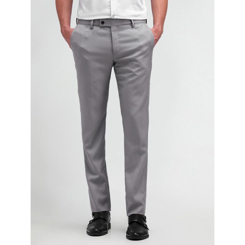 Arrow Solid Grey Polyester Trousers (32)