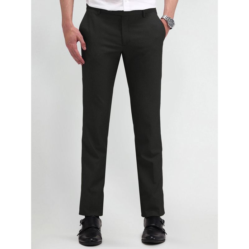 Arrow Solid Black Polyester Trousers (30)