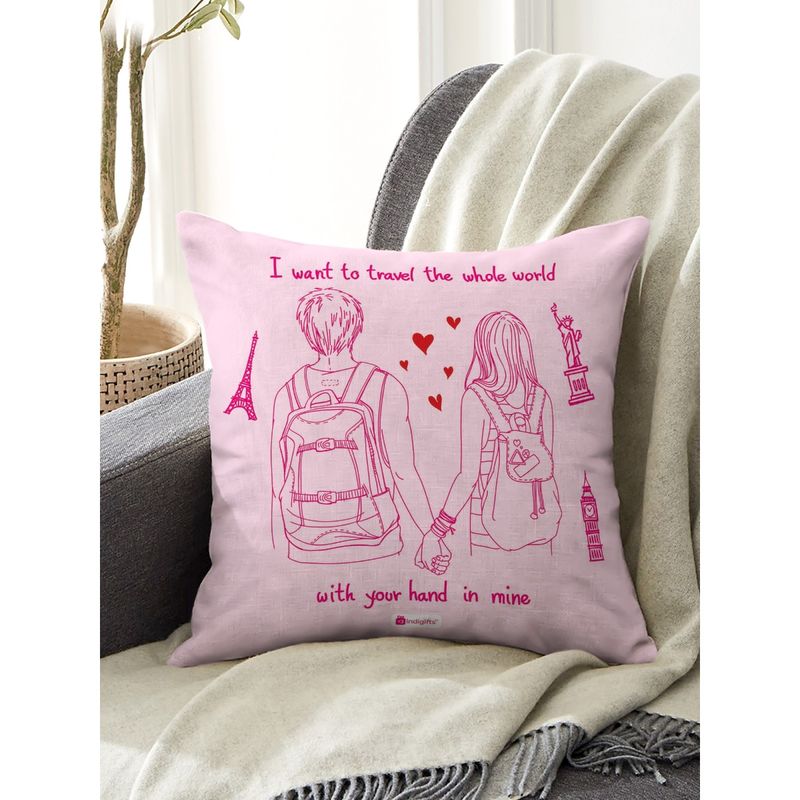 Indigifts Day Gift Travel Whole World Together Quote Pink Cushion Cover ...
