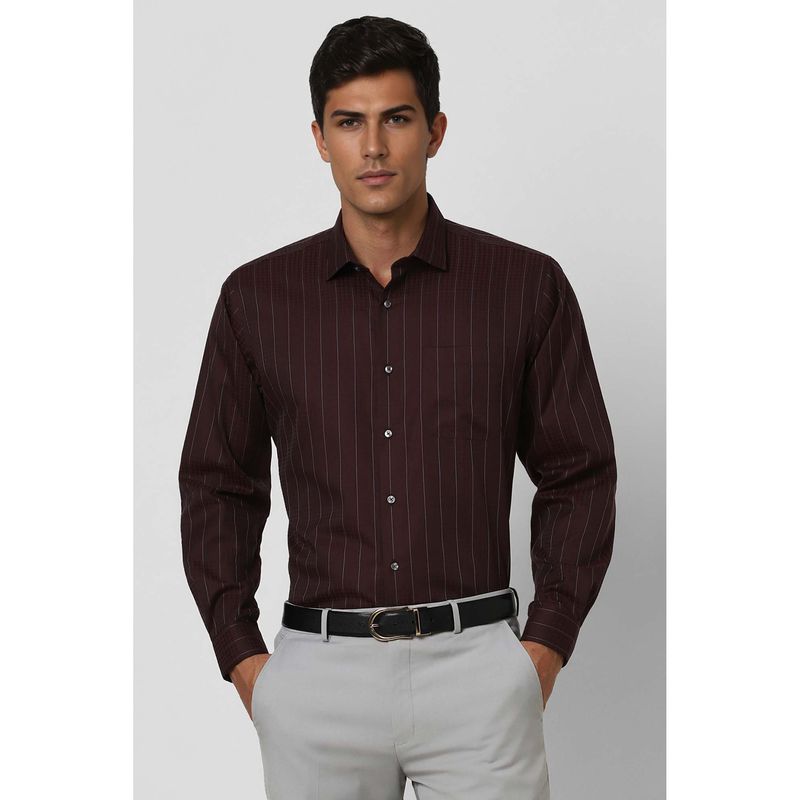 Van Heusen Men Maroon Regular Fit Stripe Full Sleeves Formal Shirt (38)