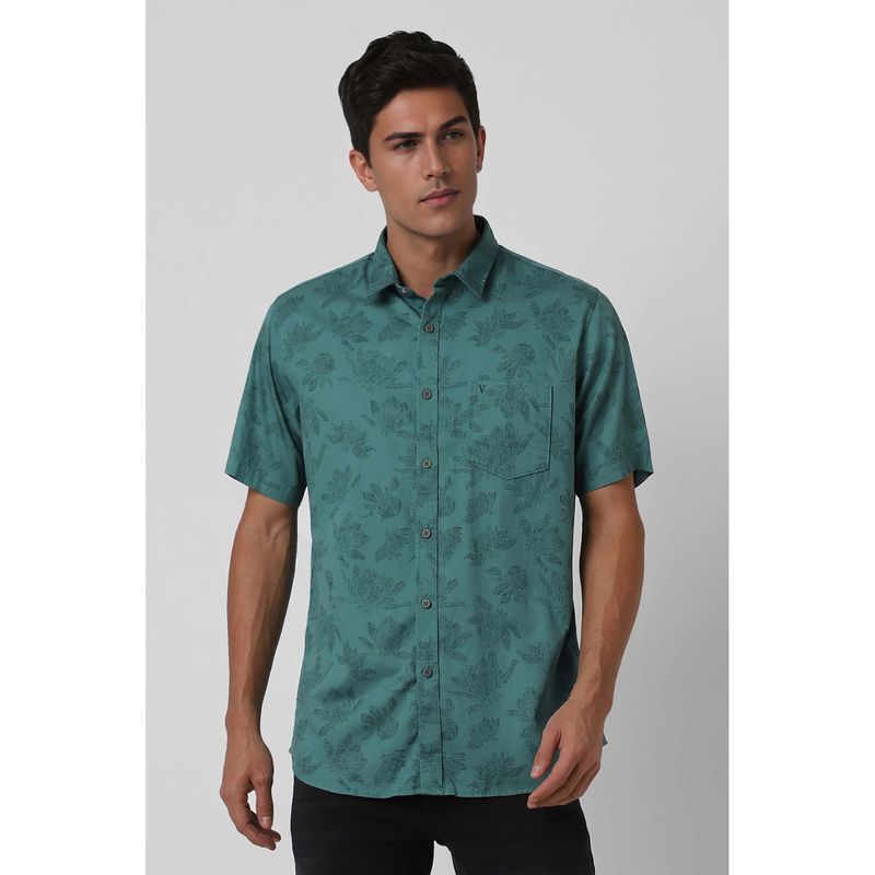 Van Heusen Men Green Slim Fit Print Half Sleeves Casual Shirt (38)