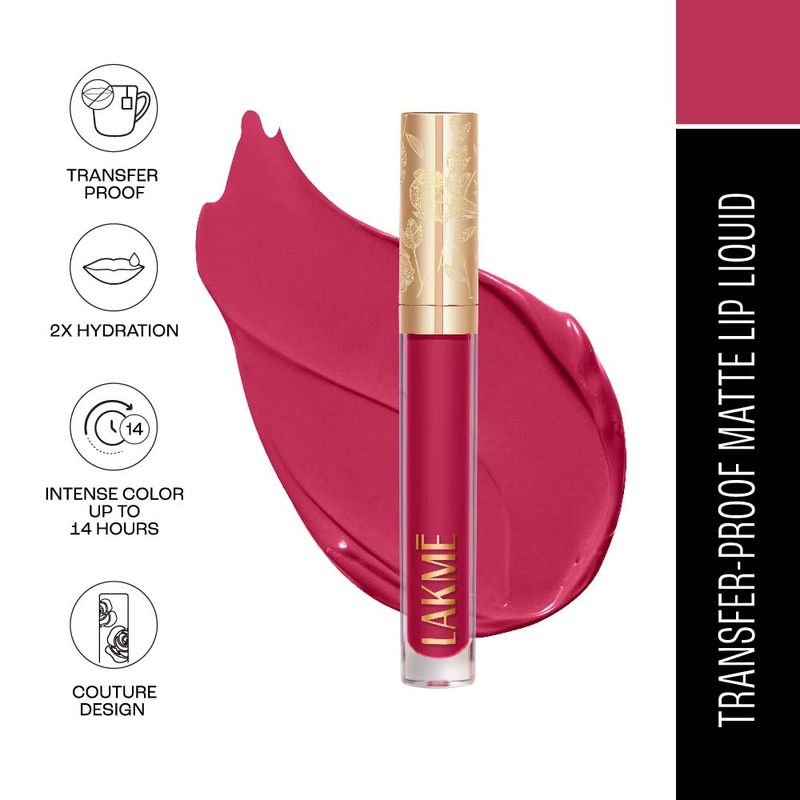 Lakme Rouge Bloom Matte Lip Liquid Lipstick For 14Hr Long Stay & 2x Hydration - Orchid Oomph 203