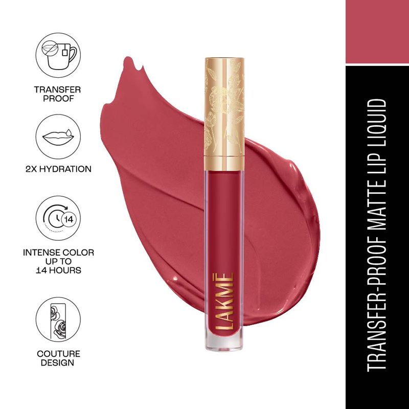 Lakme Rouge Bloom Matte Lip Liquid Lipstick For 14Hr Long Stay & 2x Hydration - Delicate Daisy 302