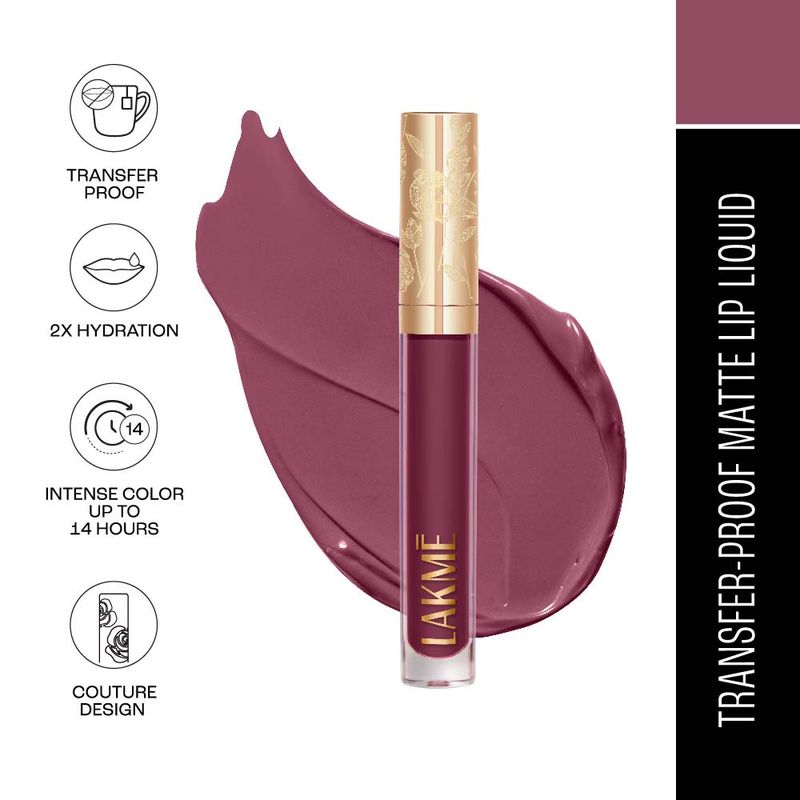 Lakme Rouge Bloom Matte Lip Liquid Lipstick For 14Hr Long Stay & 2x Hydration - Power Petal 304