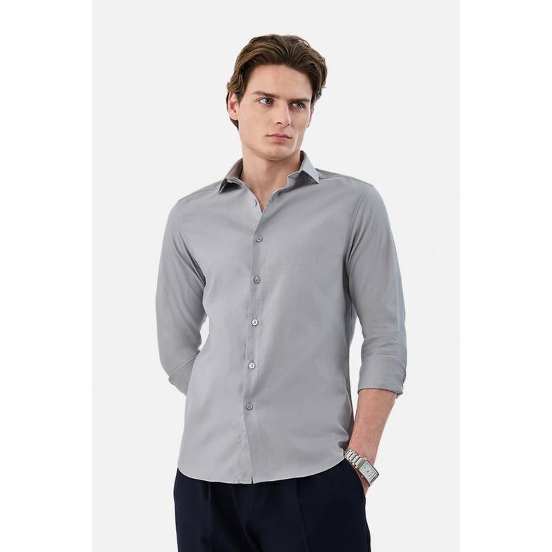 Snitch Grey Full Sleeves Slim Formal Shirt for Men - Image 1