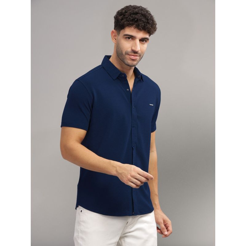 Parcel Yard Mens Navy Blue Casual Shirt (L)