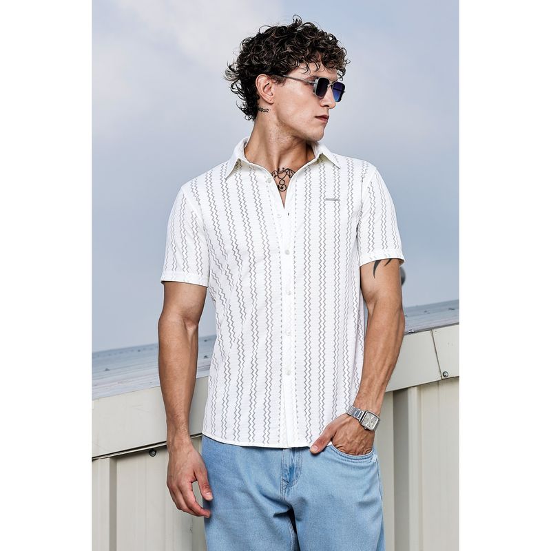Parcel Yard Mens White Casual Shirt (L)