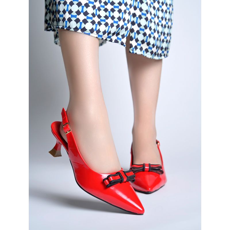 Shoetopia Women Red Pointed-Toe Kitten Heels (EURO 36)