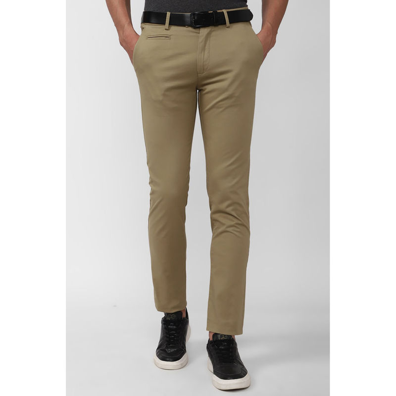 Peter England Men Khaki Solid Super Slim Fit Casual Trousers (32)