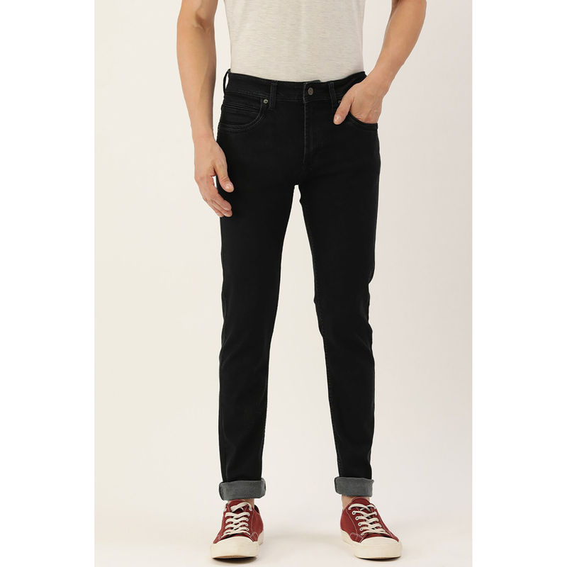 Peter England Men Black Dark Wash Classic Tapered Jeans (34)