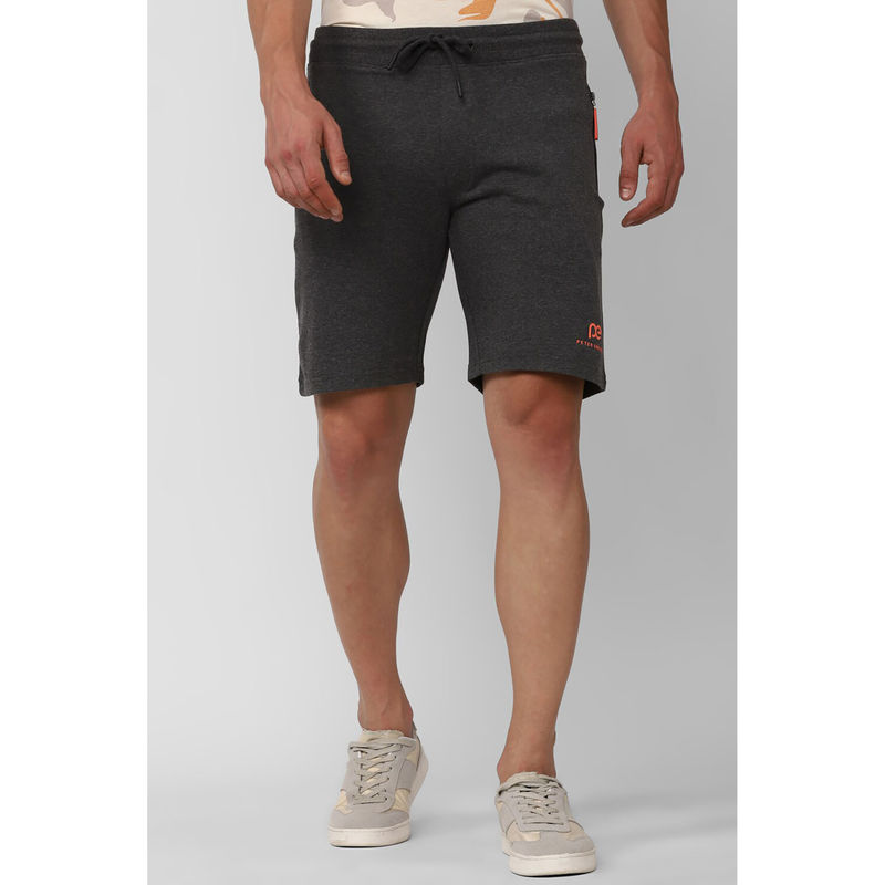 Peter England Men Grey Graphic Print Regular Fit Casual Shorts (S)