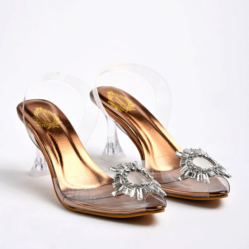 Shoetopia Stylish Western Embellished Copper Heels (EURO 41)