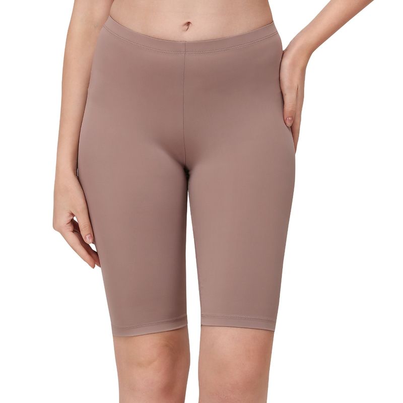 SOIE Mid Rise Soft Polyamide Spandex Knee Length Cycling shorts-Bark (XL)