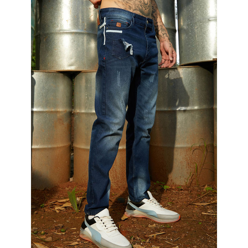Campus Sutra Mens Tapered Dark-Wash Denim Jeans (34)