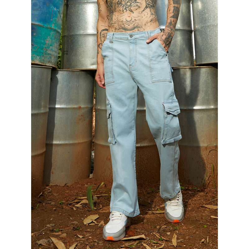 CAHOOT Mens Light Blue Utility Cargo Denim Jeans (30)