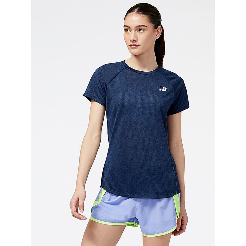 New Balance Women Half Sleeves Navy Blue T-Shirt (L)