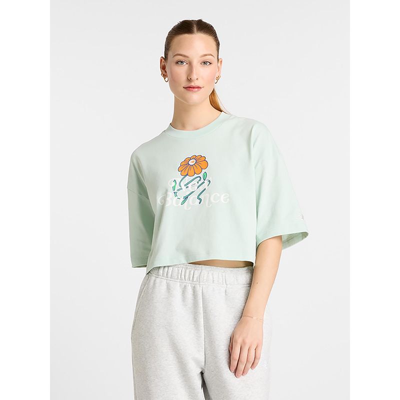 New Balance Women Half Sleeves Green T-Shirt (L)