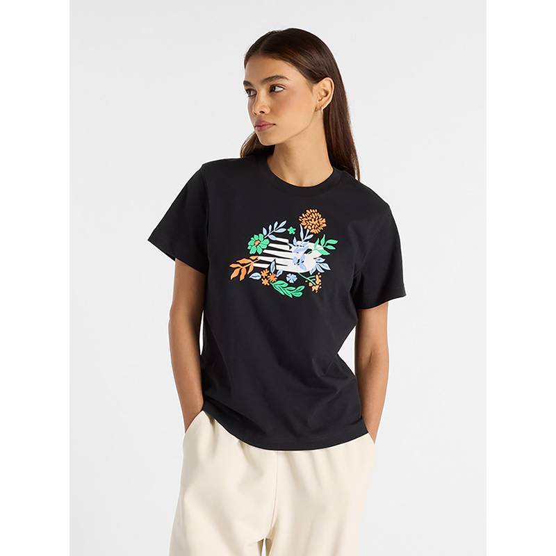 New Balance Women Half Sleeves Black T-Shirt (M)