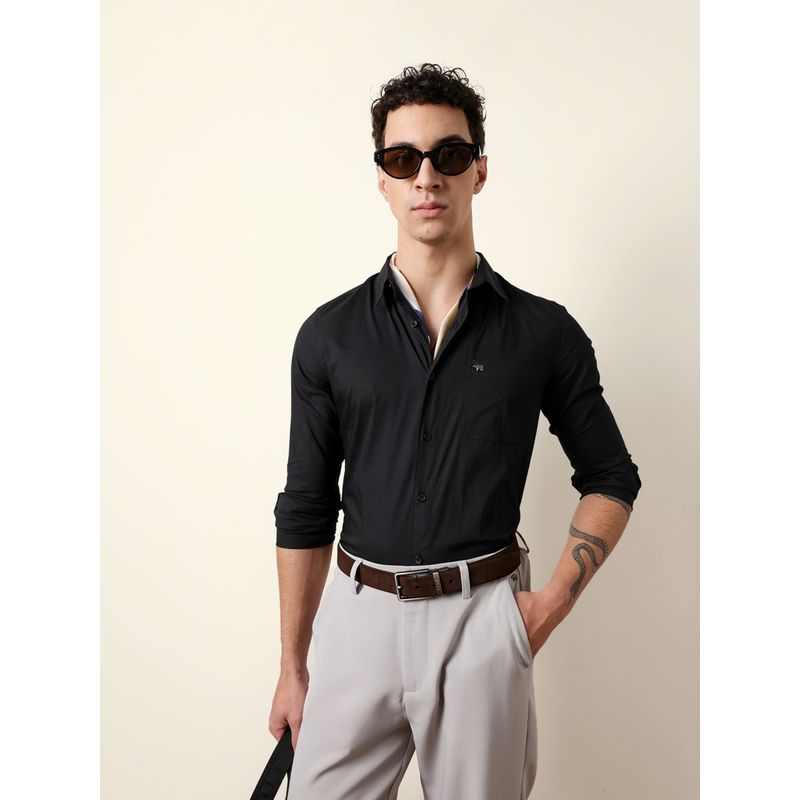 THE BEAR HOUSE Black Cotton Solid Shirt (M)