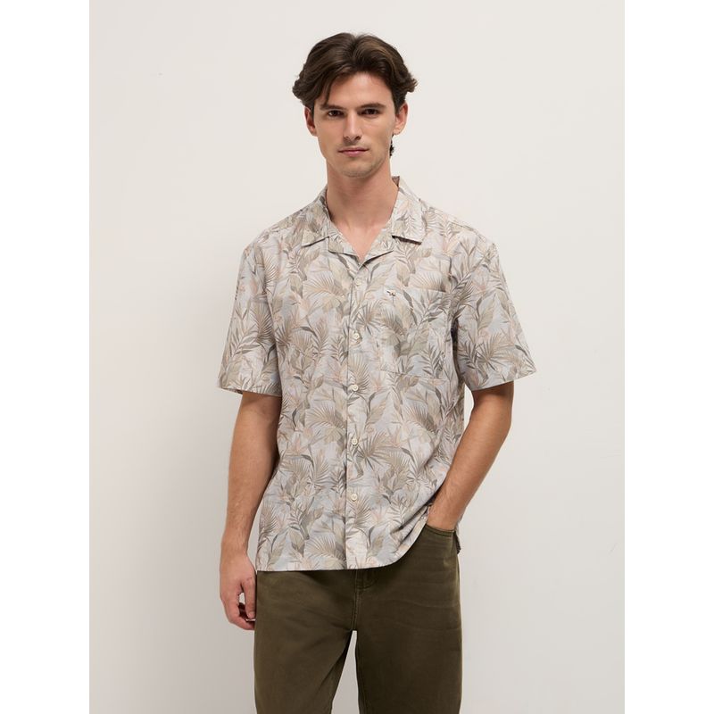 THE BEAR HOUSE Beige Polyester Printed Shirt (S)