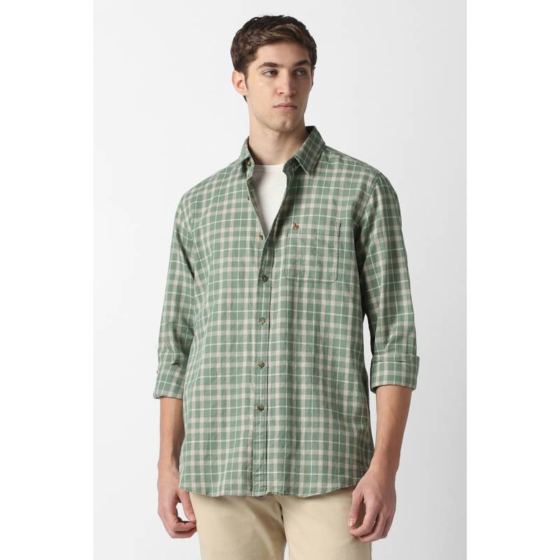 Van Heusen Green Cotton Blend Checks Shirt (39)