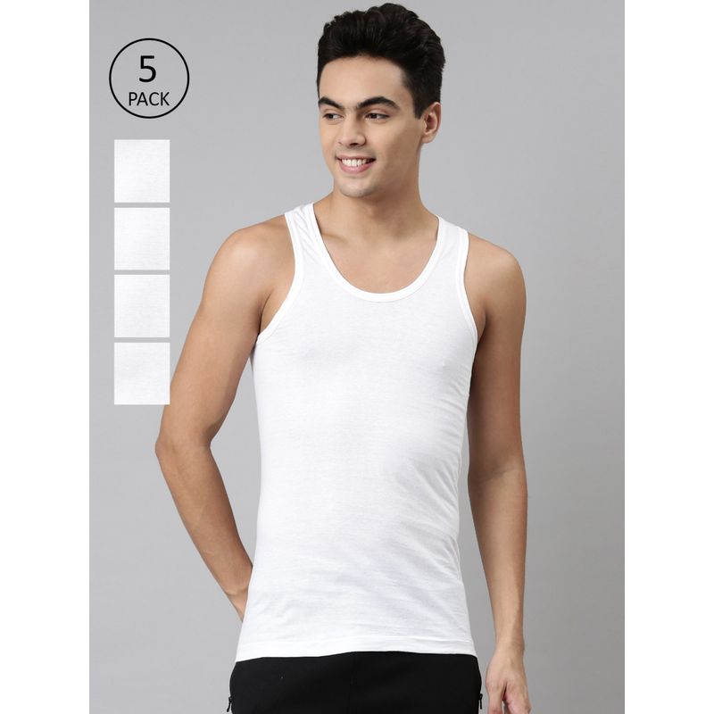 Dixcy Scott Josh Men Solid Vests (Pack of 5) (S)