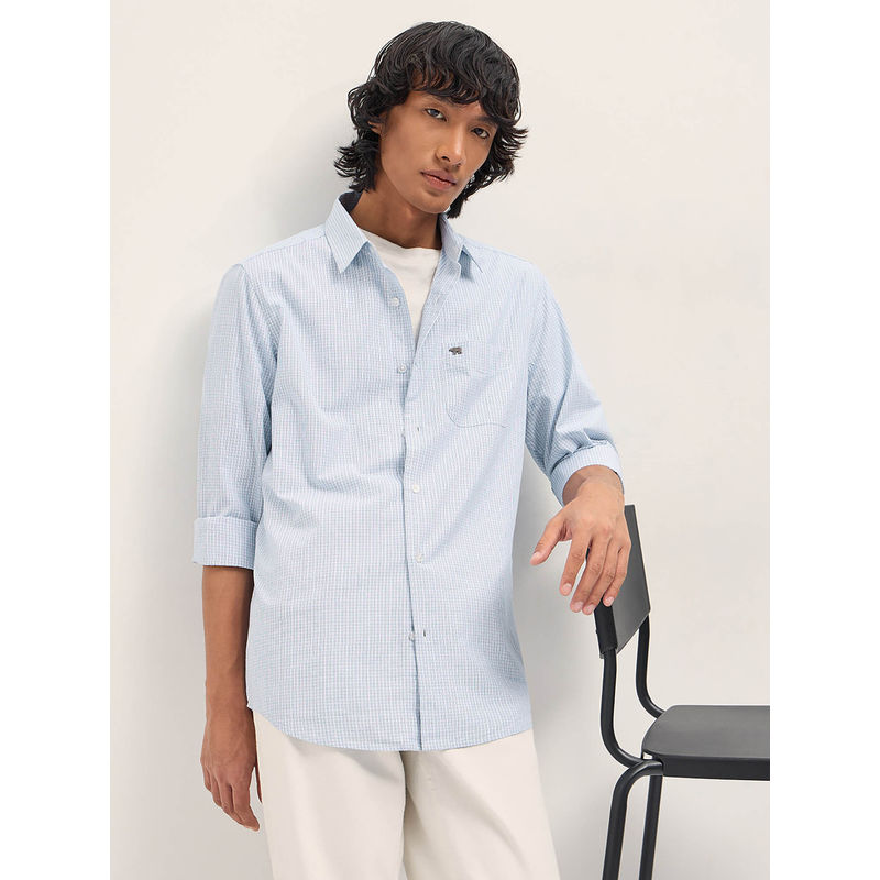 THE BEAR HOUSE Men Blue Slim Fit Checked Cotton Casual Shirt (L)