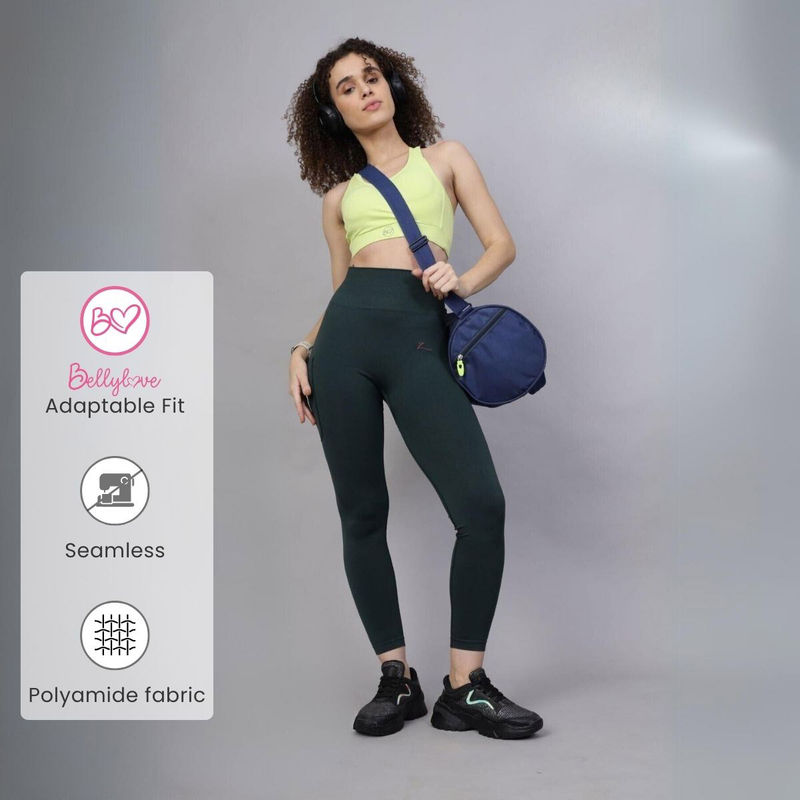 Zelena Women Polyamide Ankle Length Postpartum Seamless Leggings with Pocket - Green (M)