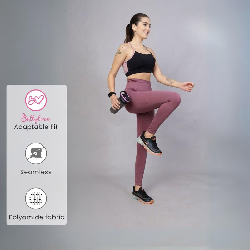 Zelena Women Polyamide Ankle Length Postpartum Seamless Leggings with Pocket - Tulipwood (2XL)