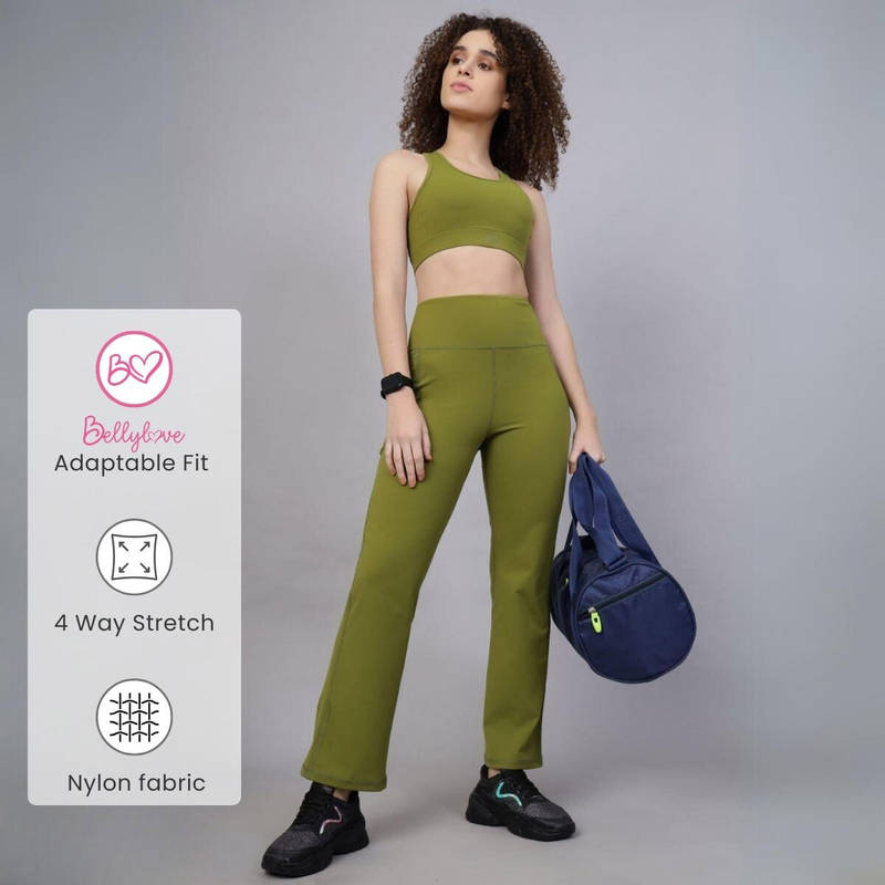Zelena Women Nylon Ankle Length Postpartum Flat-Seam Pant with 3 Pocket - Olive (M)
