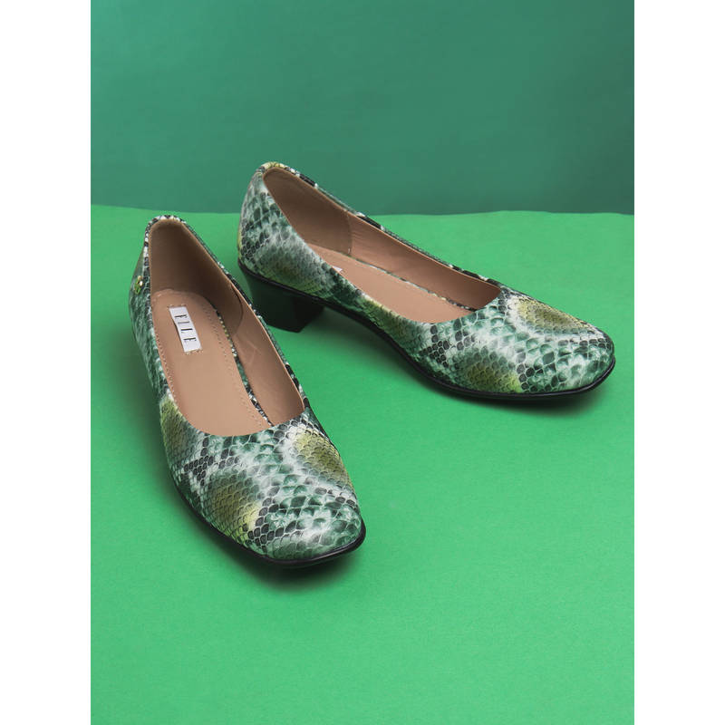 ELLE Green Slip On Square Toe Women Pump Heels (EURO 38)