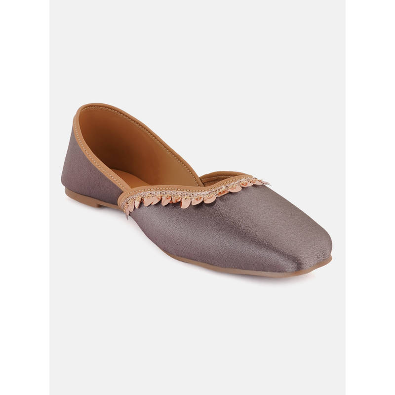 Iconics Grey Slip On Square Toe Women Mojaris (EURO 37)