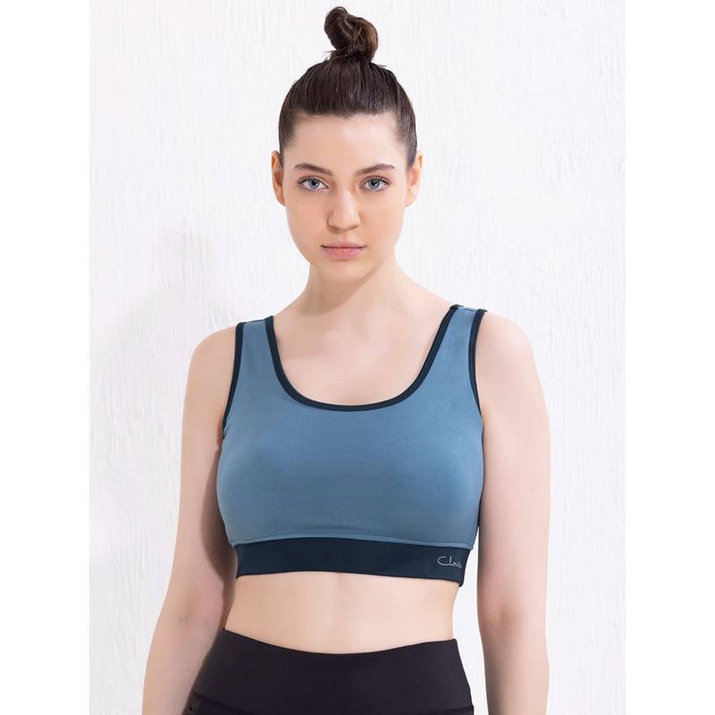 Clovia Medium Impact Padded Wirefree Sports Bra - Blue (S)