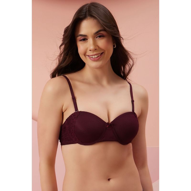 Clovia Powernet Solid Padded Demi Cup Underwired Strapless Bra - Dark Purple (32B)