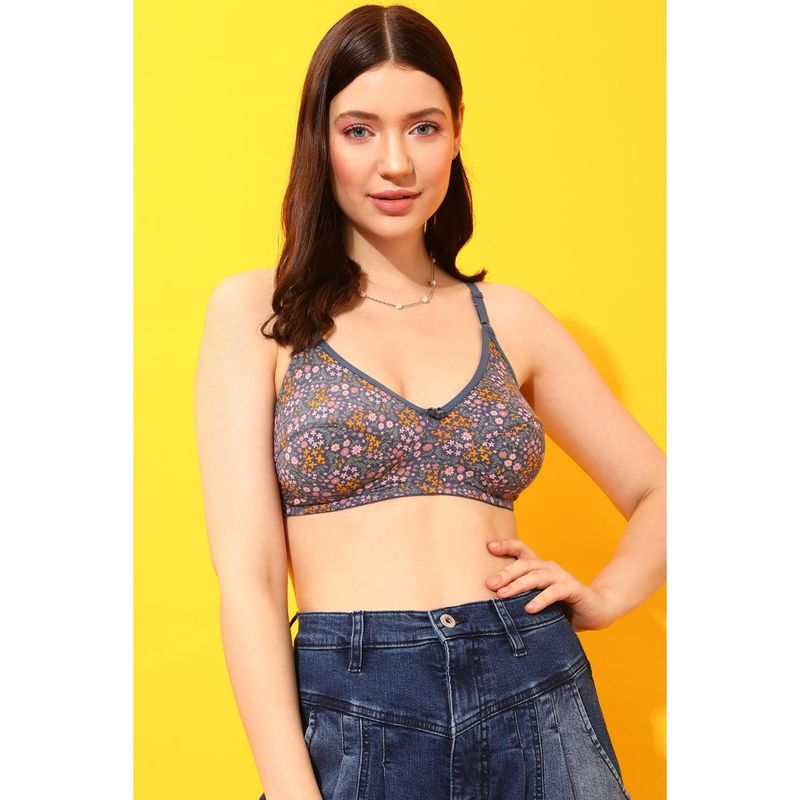 Clovia Cotton Spandex Printed Non-Padded Full Cup Wire Free Everyday Bra - Dark Blue (32B)