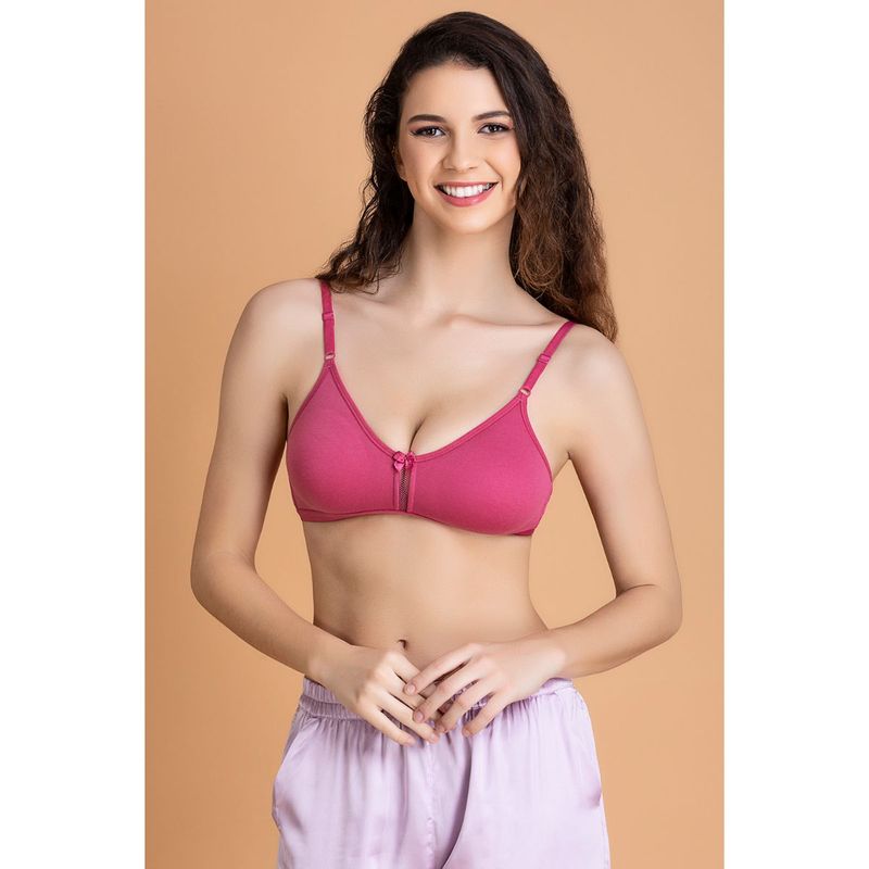 Clovia Cotton Rich Solid Non-Padded Full Cup Wire Free Everyday Bra - Dark Pink (34B)