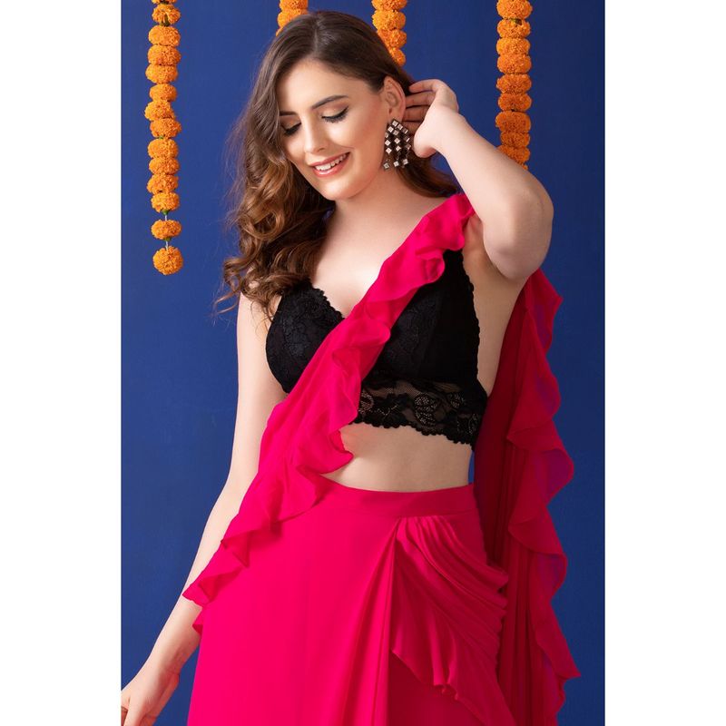 Clovia Non-Padded Non-Wired Full Cup Longline Bralette in Black - Lace (38B)