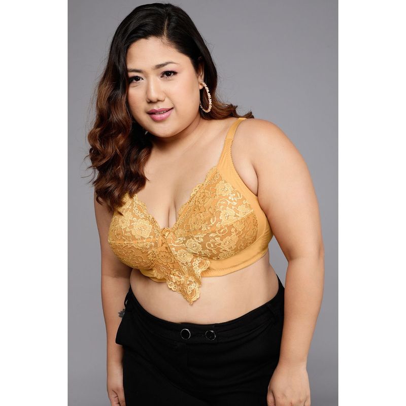 Clovia Lace Solid Non-Padded Full Cup Wire Free Full Figure Bra - Nude (32F)