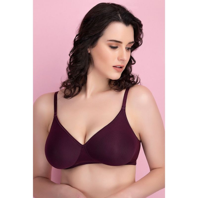 Clovia Powernet Solid Padded Full Cup Wire Free T-shirt Bra - Dark Purple (34C)