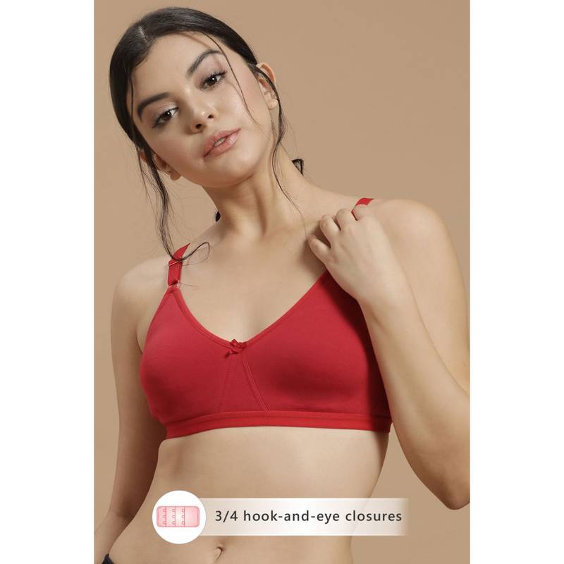 Clovia Cotton Solid Non-Padded Full Cup Wire Free T-Shirt Bra - Red (42B)