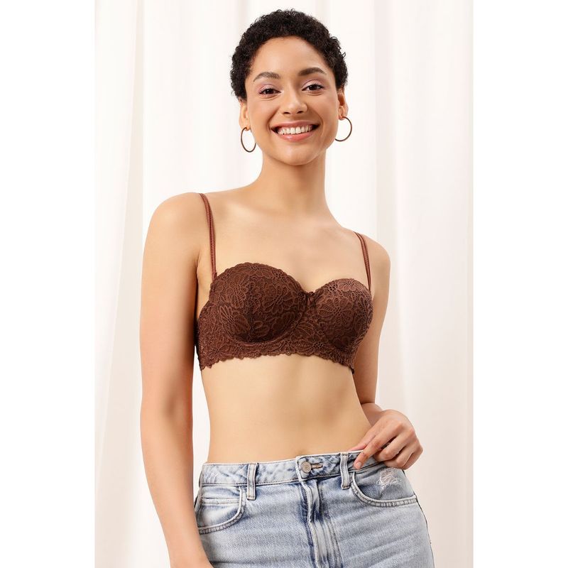 Clovia Lace Lightly Padded Full Cup Underwired Balconette Bra - Brown (40B)