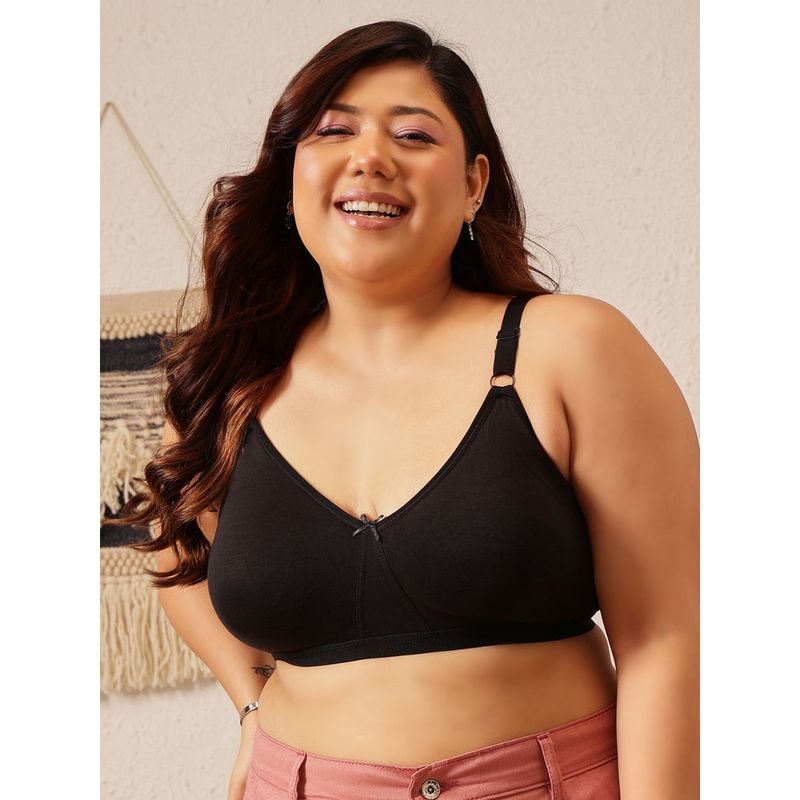 Clovia Cotton Solid Non-Padded Full Cup Wire Free T-Shirt Bra - Black (42D)