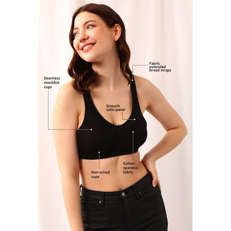 Clovia Cotton Solid Non-Padded Full Cup Wire Free Everyday Bra - Black (38C)