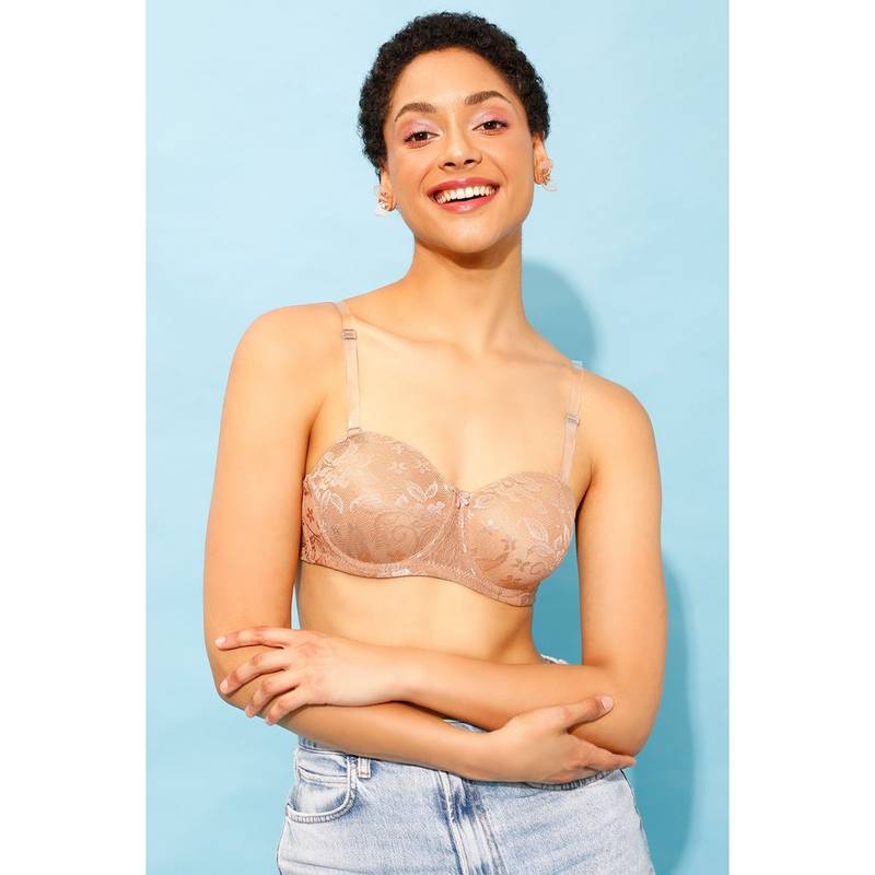 Clovia Lace Lightly Padded Demi Cup Underwired Balconette Bra - Beige (42B)