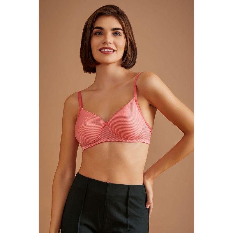 Clovia Polyamide Printed Padded Full Cup Wire Free T-Shirt Bra - Peach (40C)