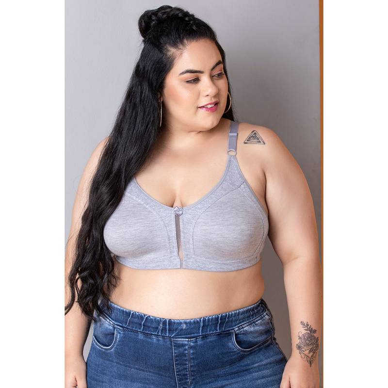 Clovia Cotton Spandex Solid Non-Padded Full Cup Wire Free Spacer Bra - Dark Grey (32E)