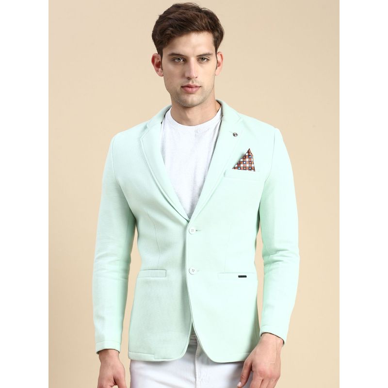 SHOWOFF Men Single Breasted Sea Green Solid Slim Fit Blazer (M)