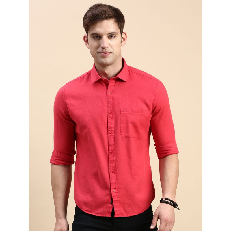 SHOWOFF Men Spread Collar Red Slim Fit Solid Shirt (L)