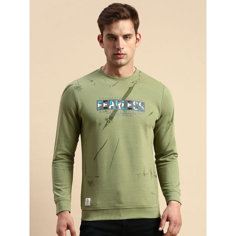 SHOWOFF Men Round Neck Printed Green Pullover Sweatshirt (L)