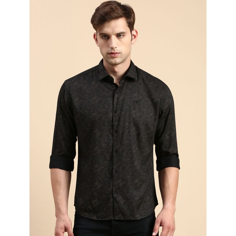 SHOWOFF Men Spread Collar Black Slim Fit Printed Shirt (XL)